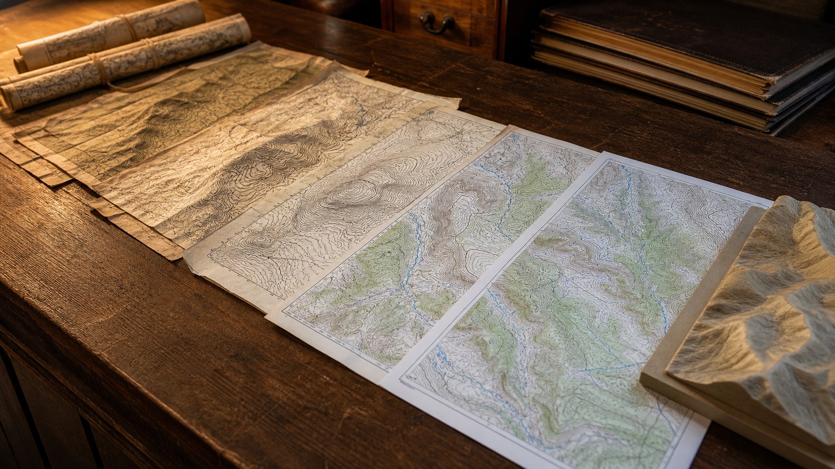 Featured image for The Evolution of 2D Topographic Maps Through History showing topographic map reading and terrain context